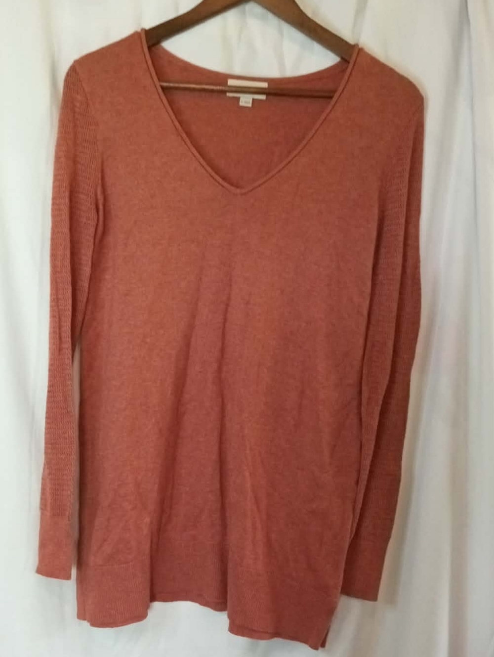 LOFT V-Neck Long Sleeve Sweater Rusty Orange Pumpkin Spice Office Medium Autumn